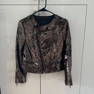 Brown and Gold Sequin Moto Jacket
